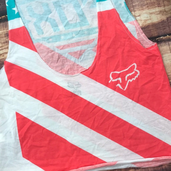 Fox American Flag Low Back Tank Top 4th July - Picture 4 of 6